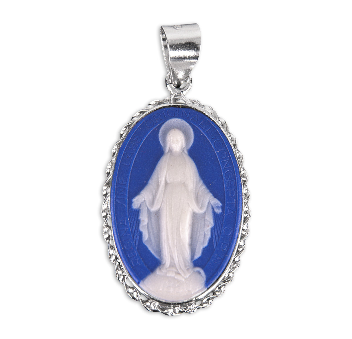 Dark Blue Sterling Silver Cameo Miraculous Medal