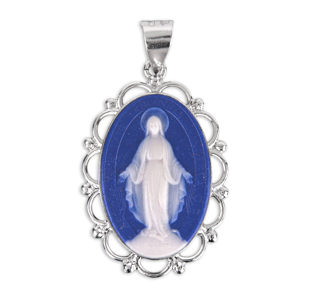 Dark Blue Sterling Silver Cameo Miraculous Medal