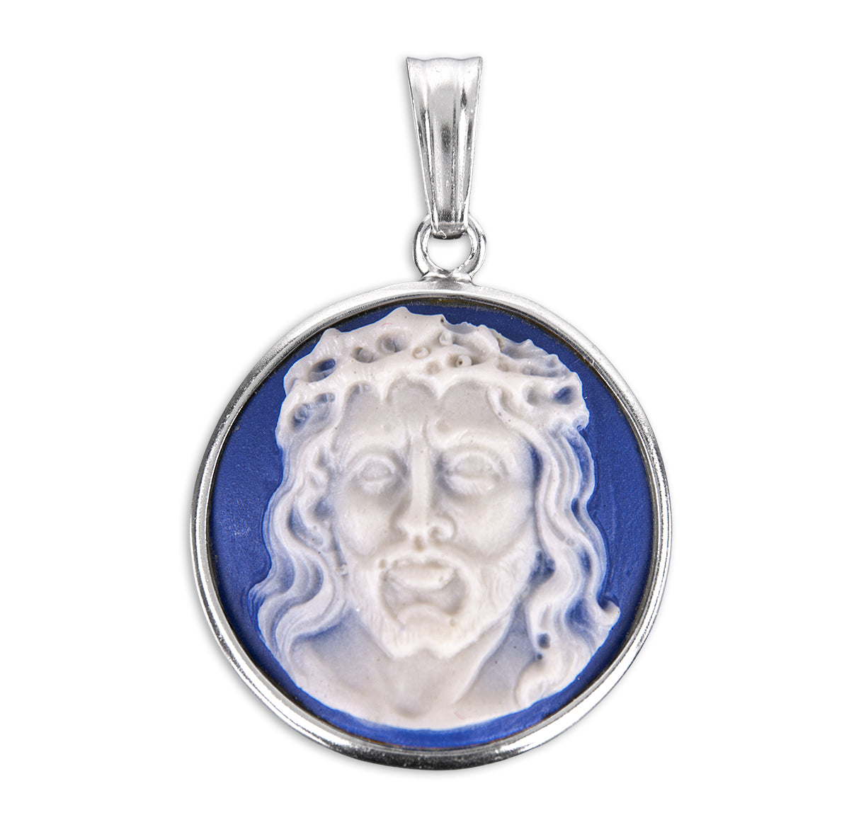 Light Blue Head of Christ Cameo Medal