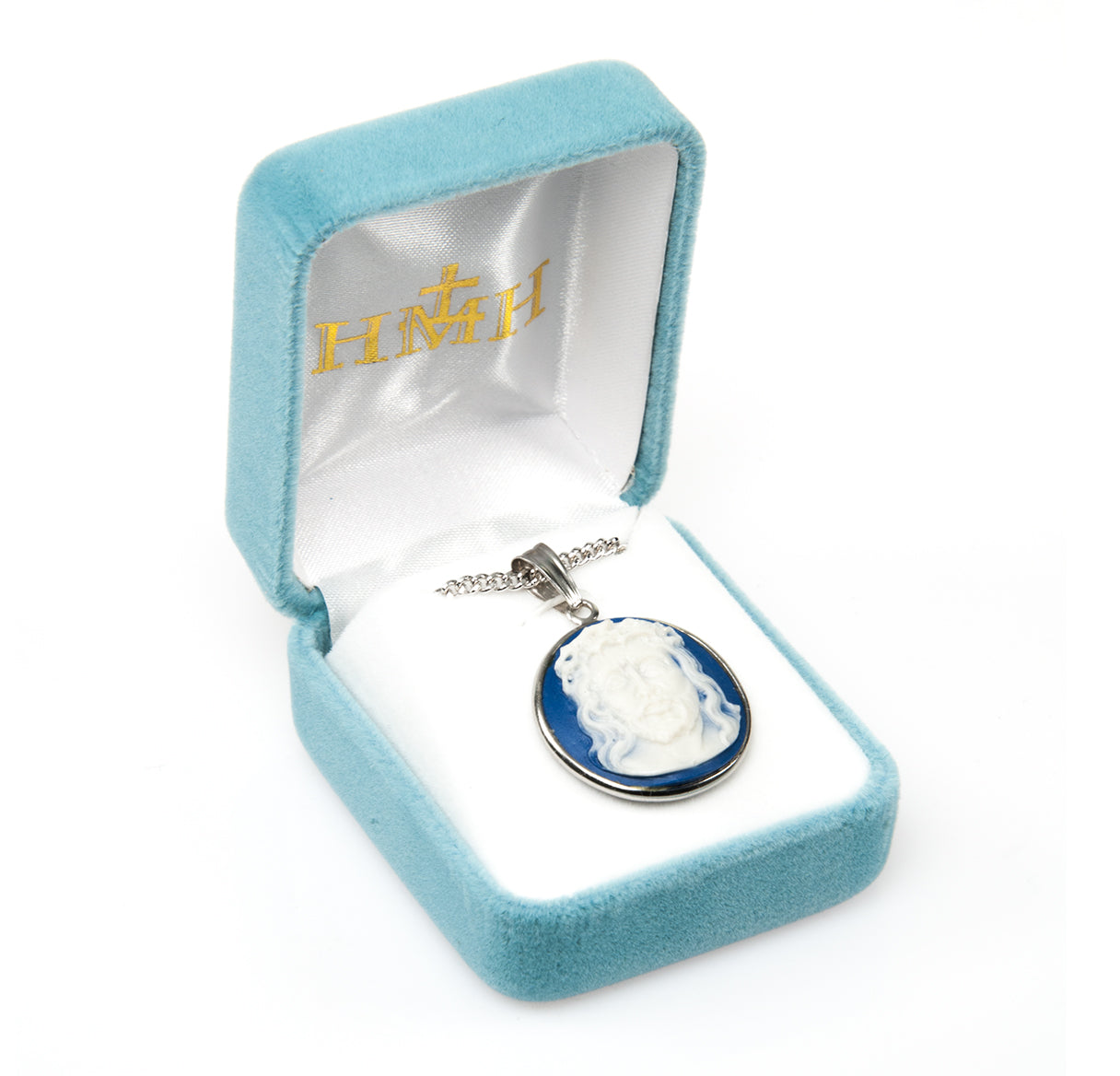 Light Blue Head of Christ Cameo Medal