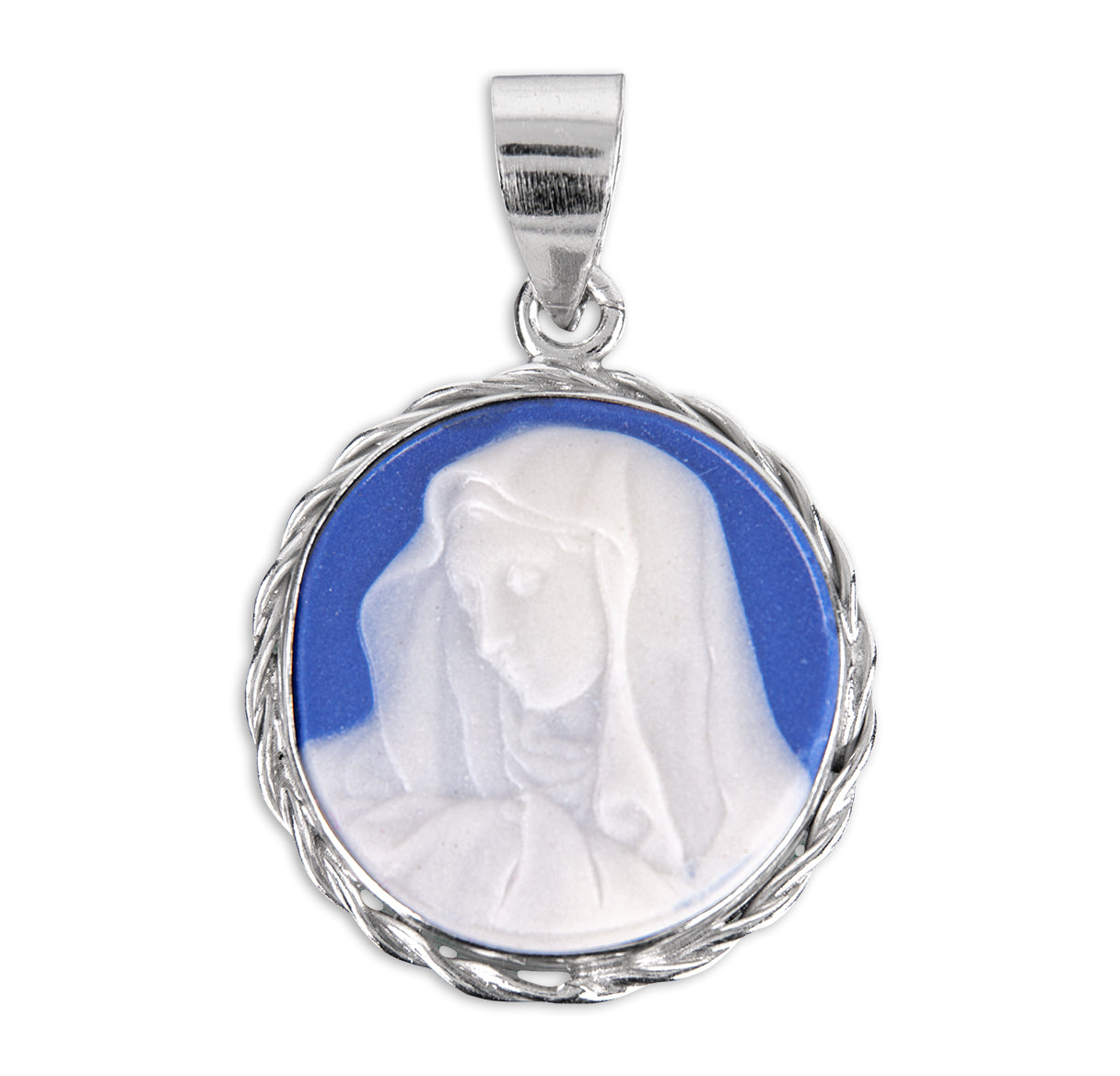 Dark Blue Sterling Silver Our Lady of Sorrows Cameo Medal