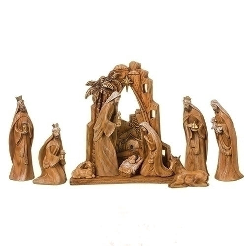 Carved Faux Wood Nativity Set 10pc 12"