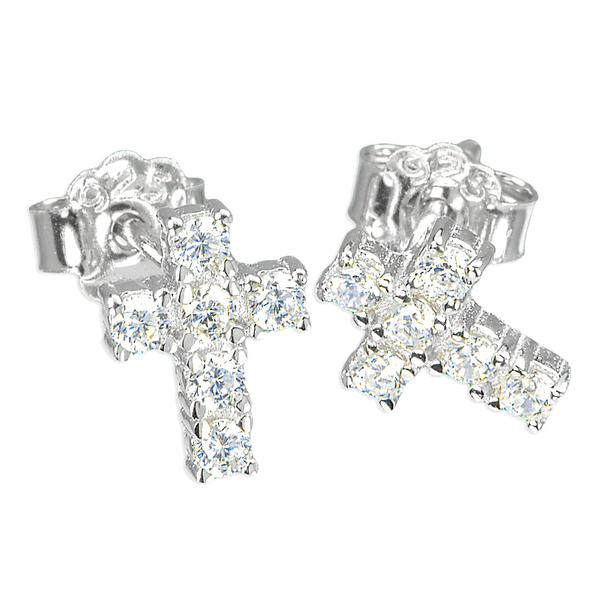 Sterling Silver Cubic Zirconia Cross Earring