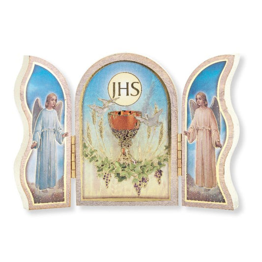 First Communion Standing Natural Wood Triptych