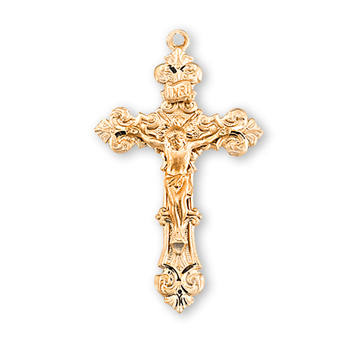 Gold Over Sterling Silver Filigree Scroll Relief Design Crucifix