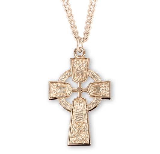 Gold Over Sterling Silver Irish Celtic Cross Pendant