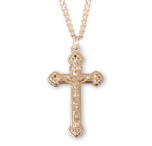 Vine and Leaf Pattern Gold Over Sterling Silver Crucifix