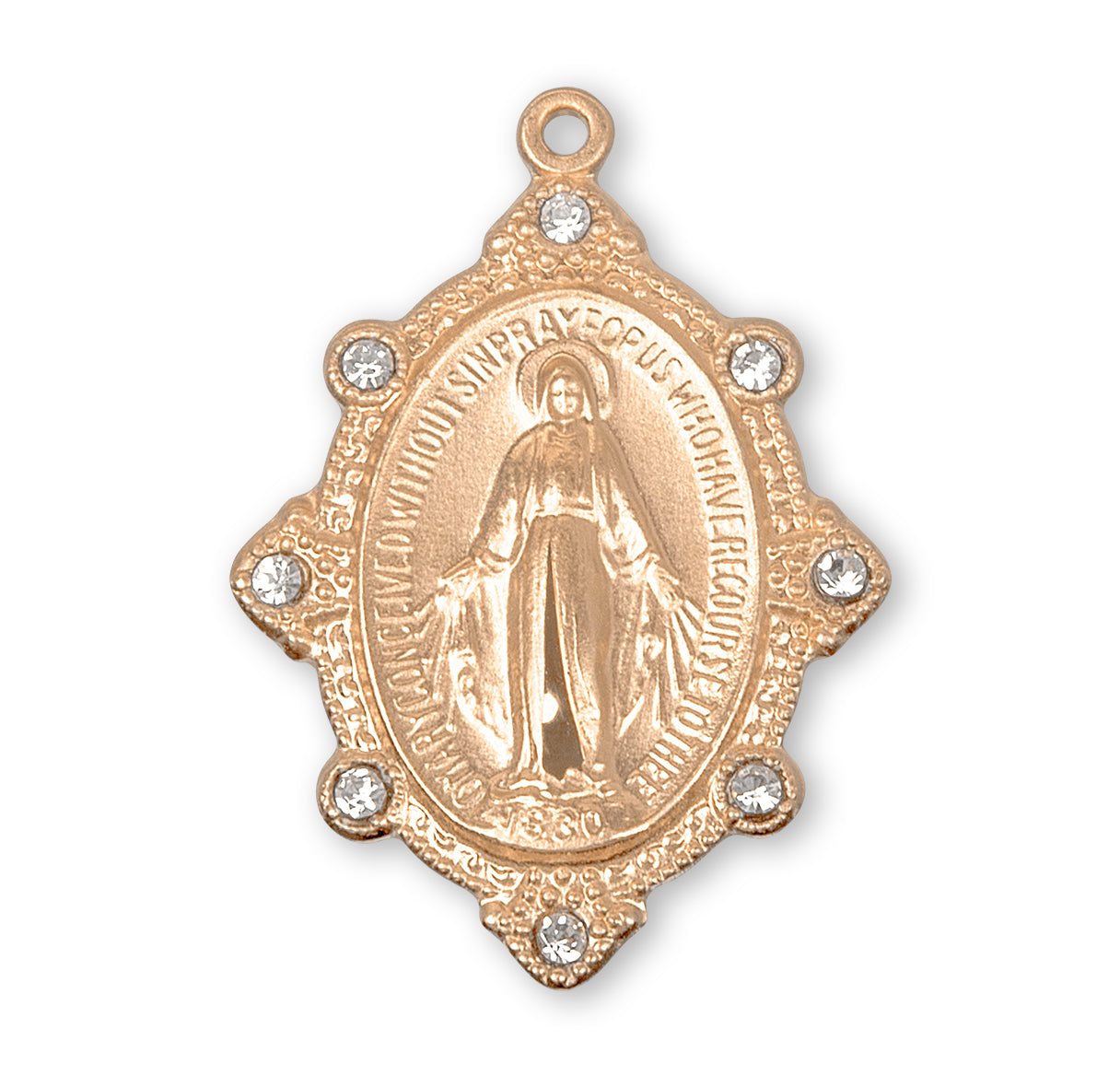 Gold Over Sterling Silver Miraculous Medal Set with Clear Crystals