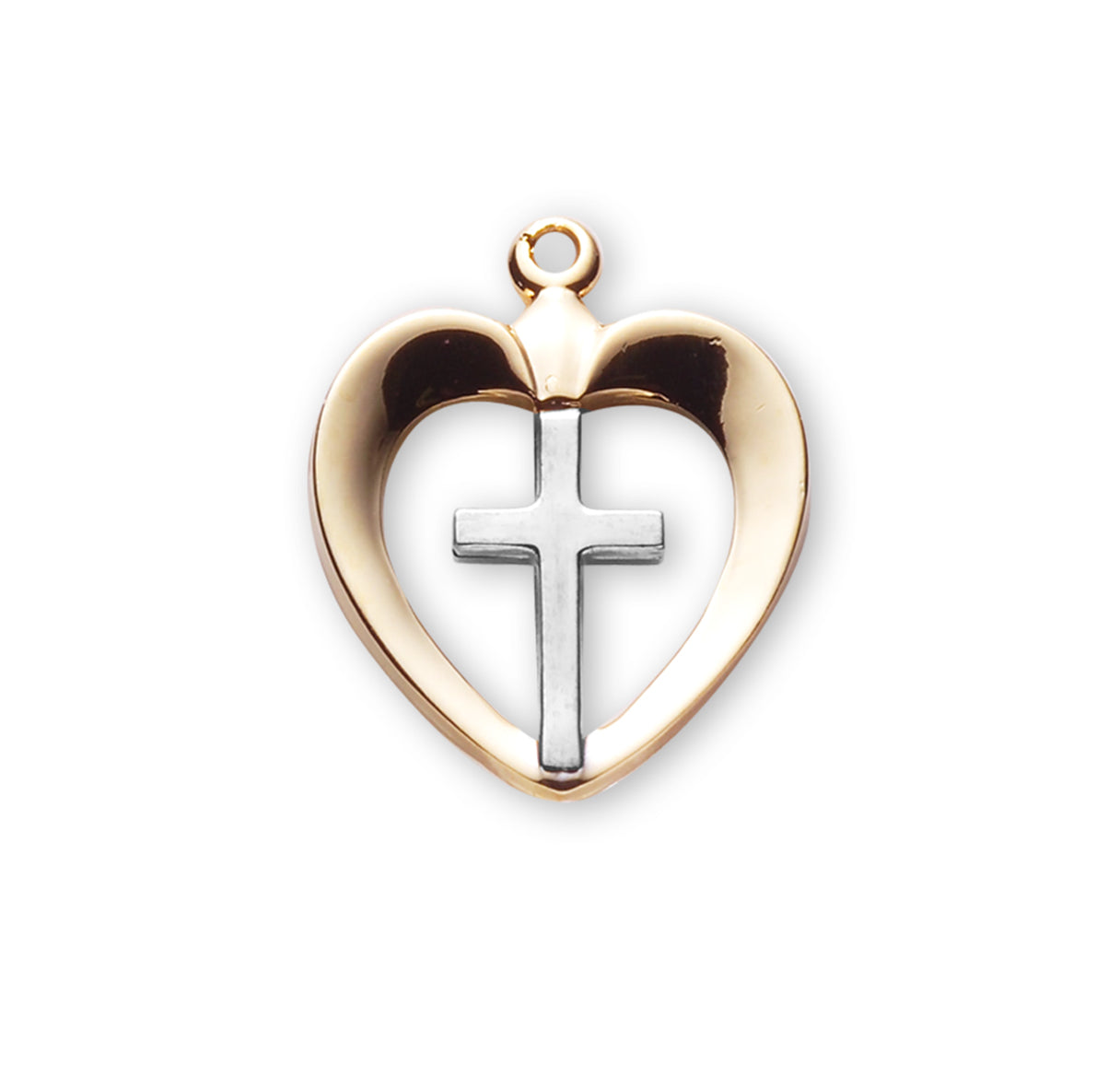 Two-tone Gold Over Sterling Silver Heart with Cross