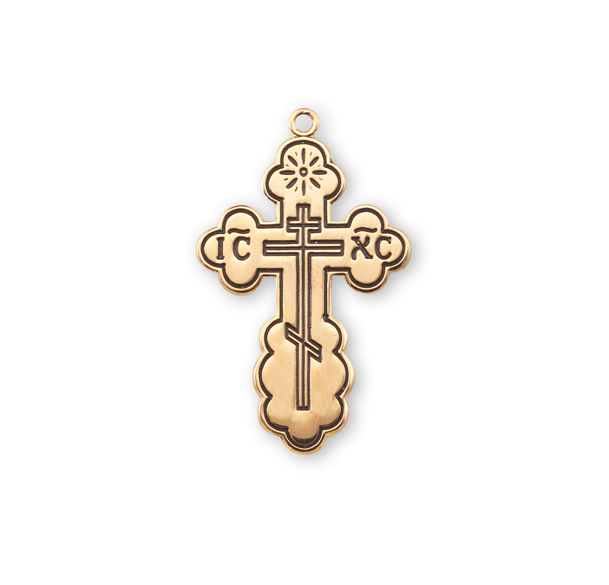 Gold Over Sterling Silver "Byzantine" Style Cross with Black Enamel