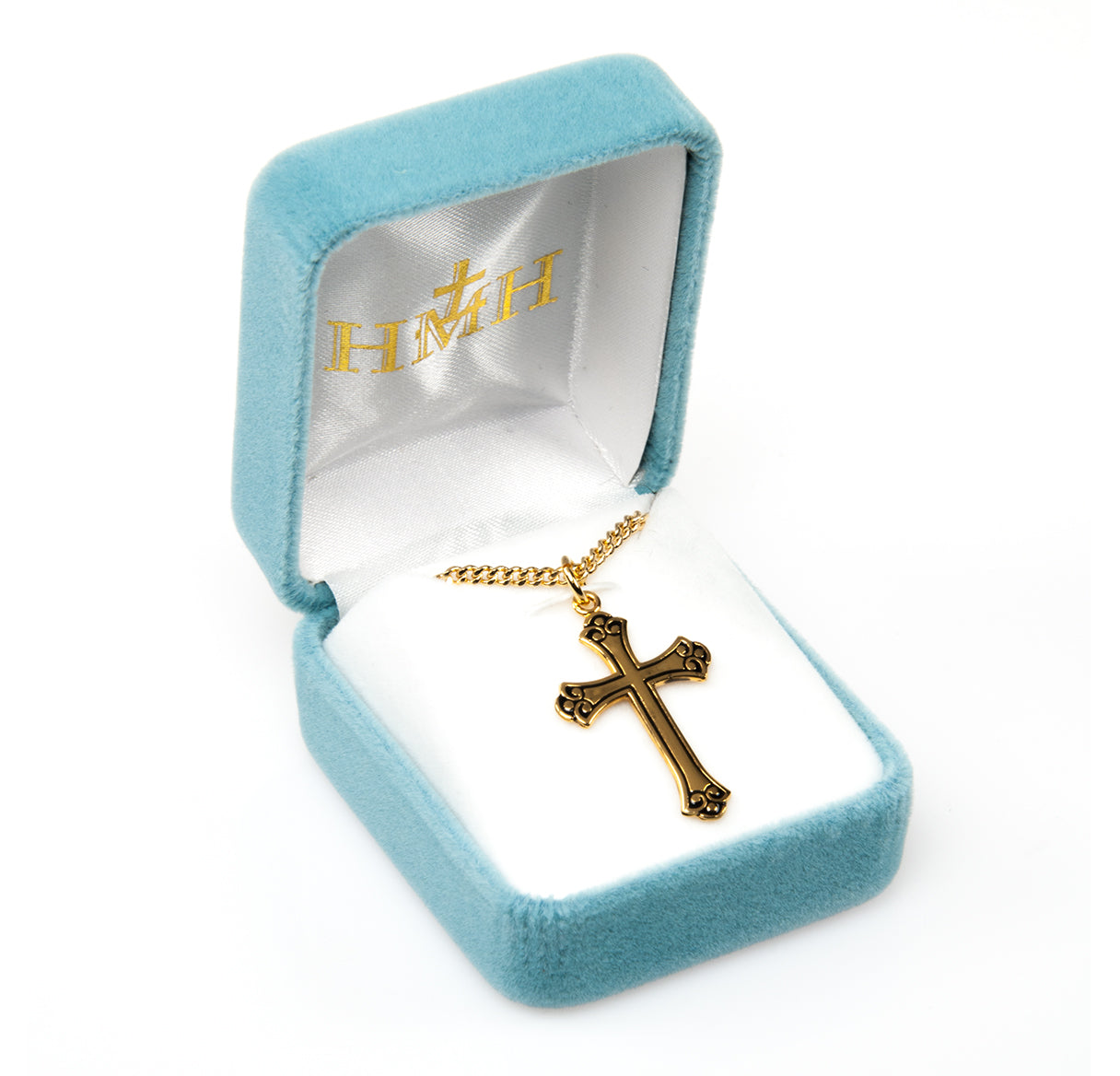 Swirl Tip Black Enameled Gold Over Sterling Silver Cross