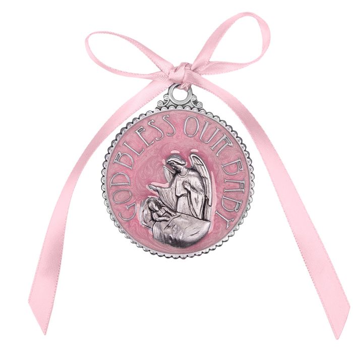 Guardian Angel Crib Medal Pink