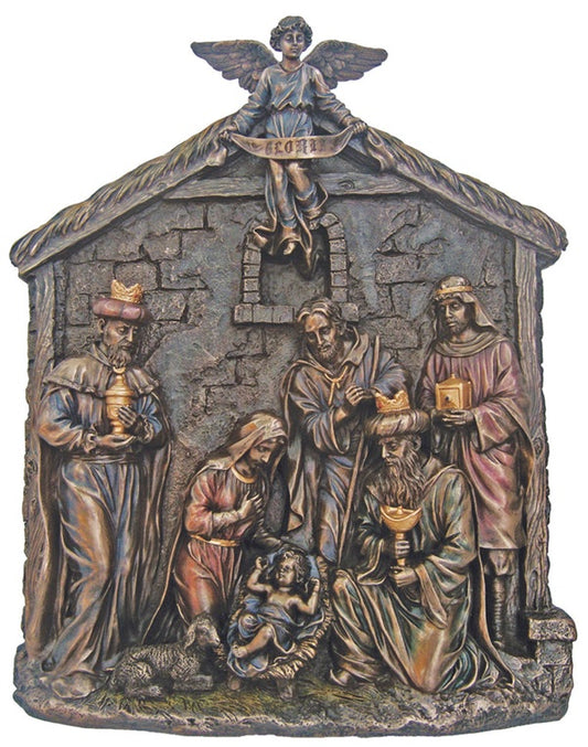 Nativity Plaque Hand-Painted Bronze