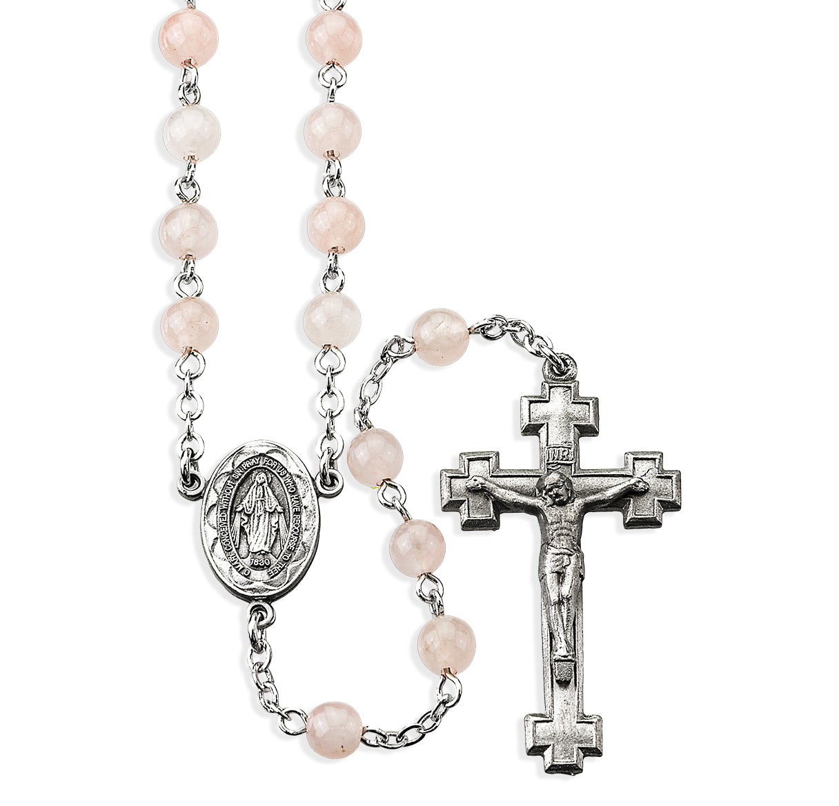 6mm Rose Quartz Gemstone Bead Rosary made with Genuine Pewter Crucifix and Center