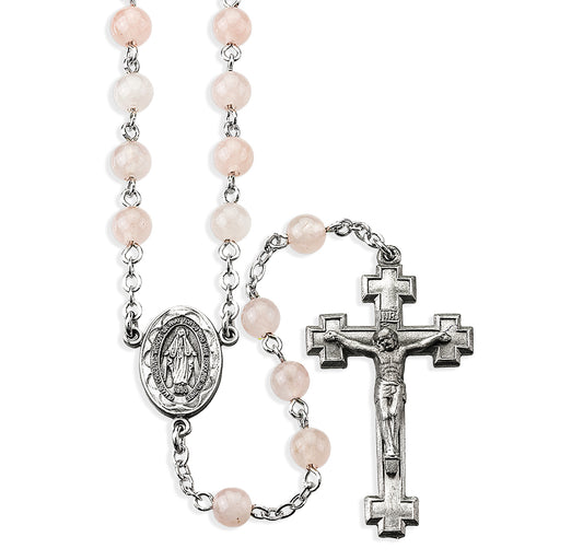 6mm Rose Quartz Gemstone Bead Rosary made with Genuine Pewter Crucifix and Center