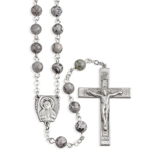 6mm Genuine Lime Gemstone Bead with New England Pewter Crucifix and Center