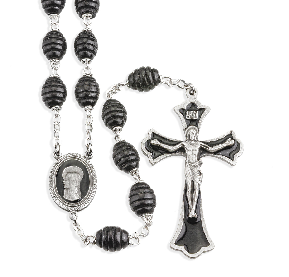 Black Beehive Boxwood Enameled New England Pewter Rosary