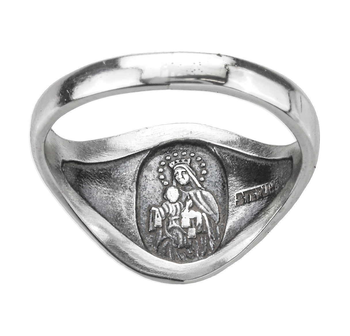 Sterling Silver Sacred Heart Scapular Ring with Our Lady of Mount Carmel Inside Size 5