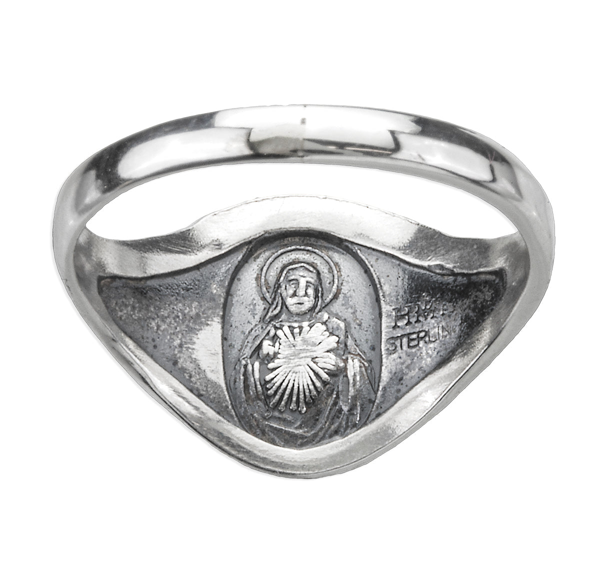 Sterling Silver Our Lady of Perpetual Help Ring with Sacred Heart Inside Size 6