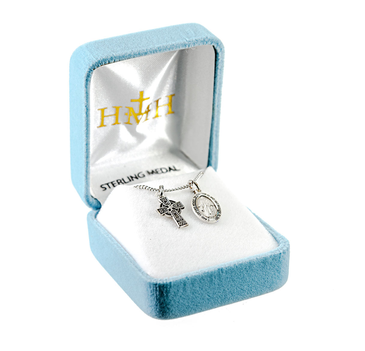 Sterling Silver Miraculous Medal and Small Celtic Cross