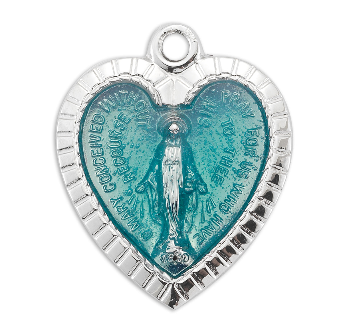 Sterling Silver Enameled Heart Shape Miraculous Medal