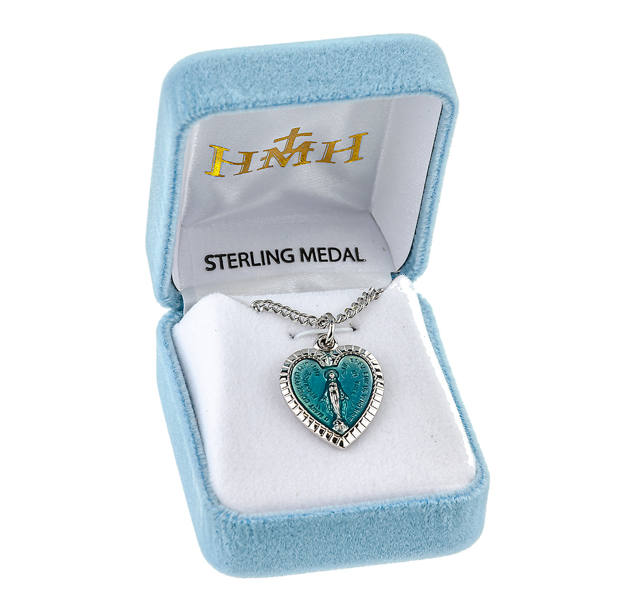 Sterling Silver Enameled Heart Shape Miraculous Medal