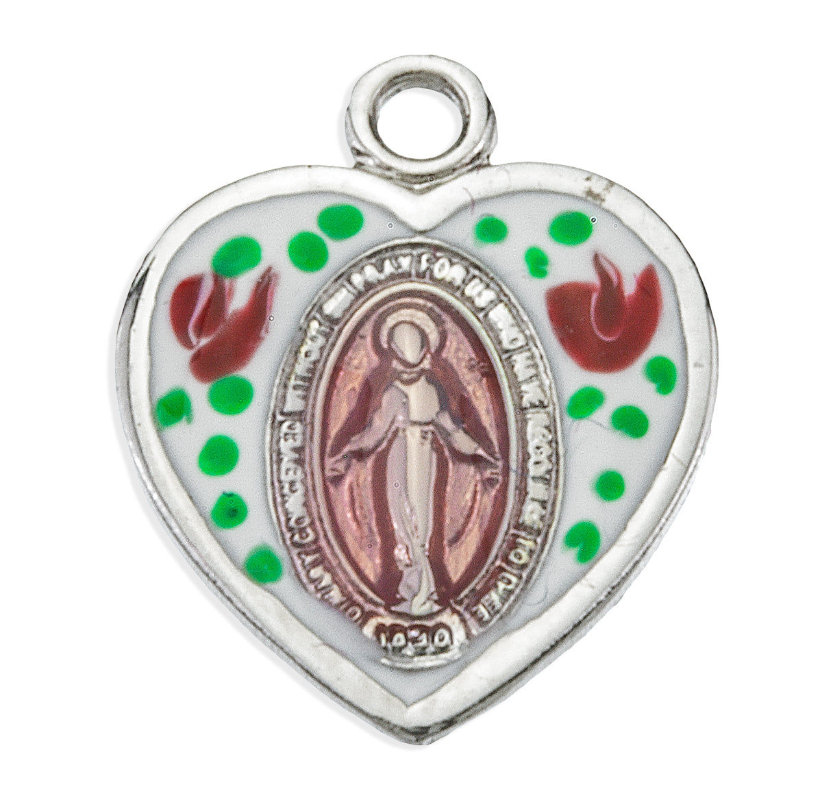 Sterling Silver Heart Shape Miraculous Medal