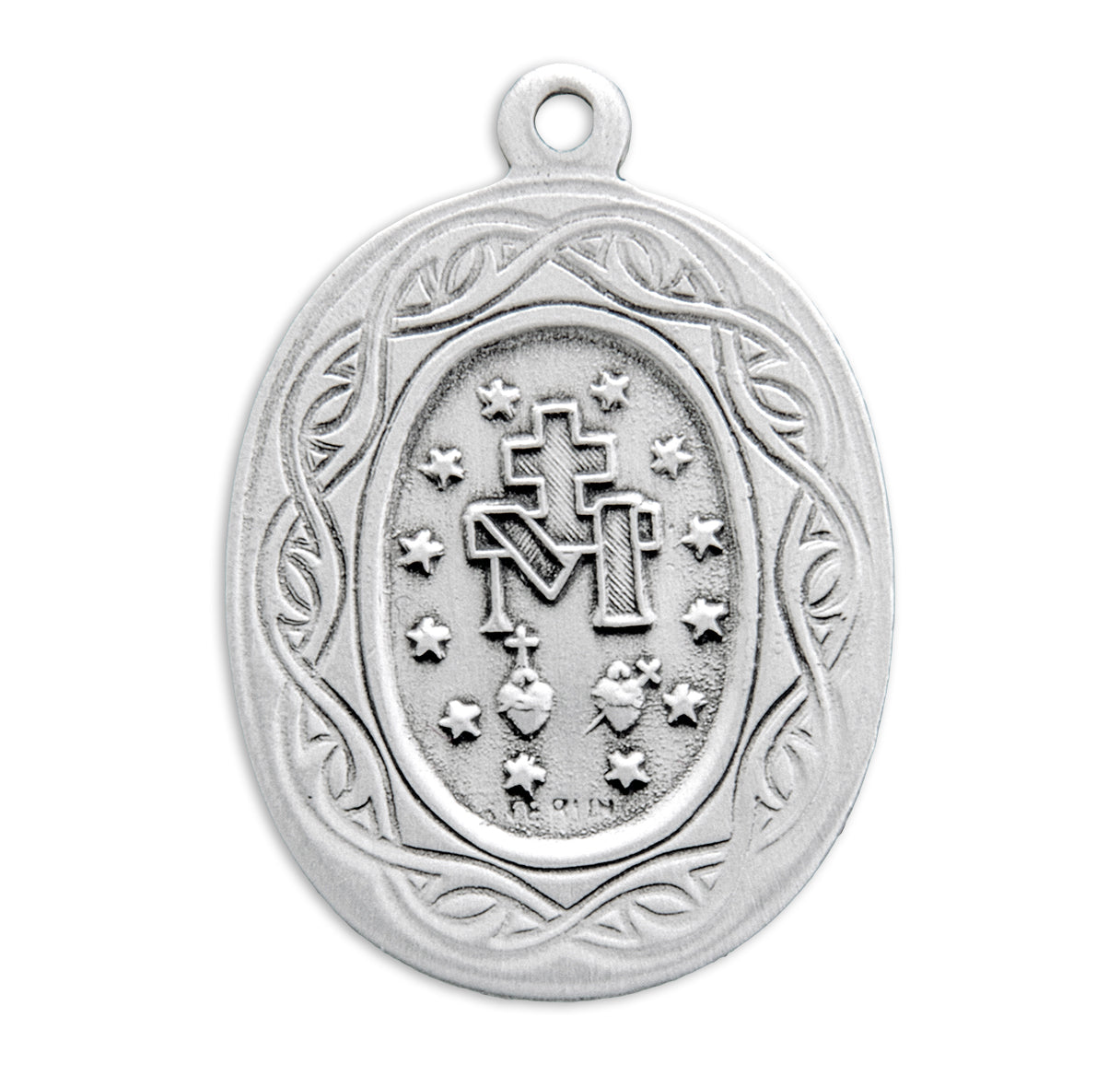 Miraculous Medal Oval Sterling Silver "Crown of Thorns" Medal