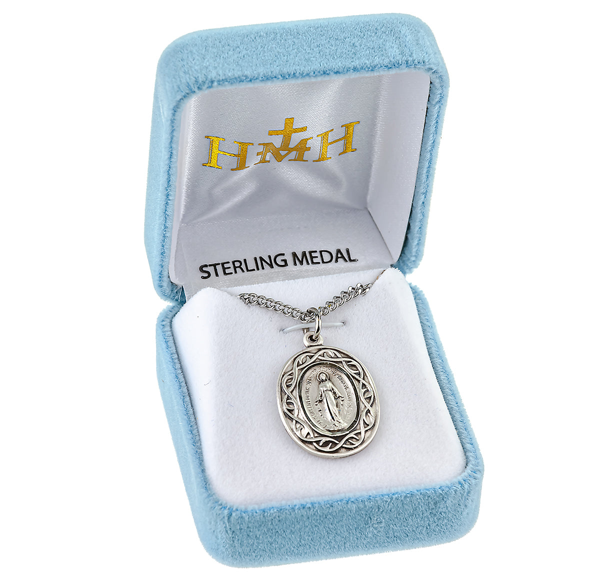 Miraculous Medal Oval Sterling Silver "Crown of Thorns" Medal