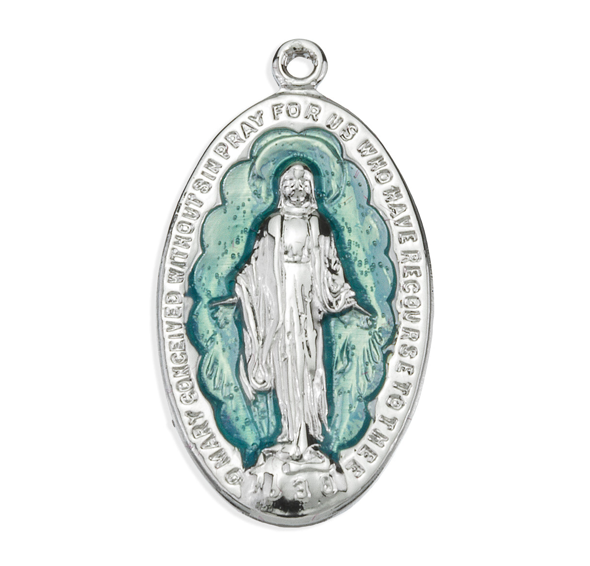 Sterling Silver Light Blue Enameled Miraculous Medal