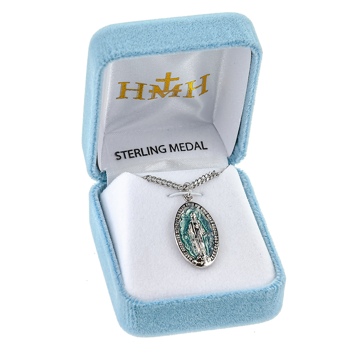 Sterling Silver Light Blue Enameled Miraculous Medal