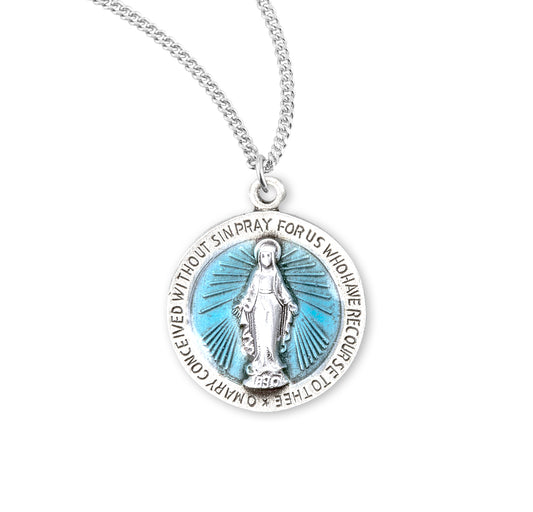 Sterling Silver Round Blue Miraculous Medal