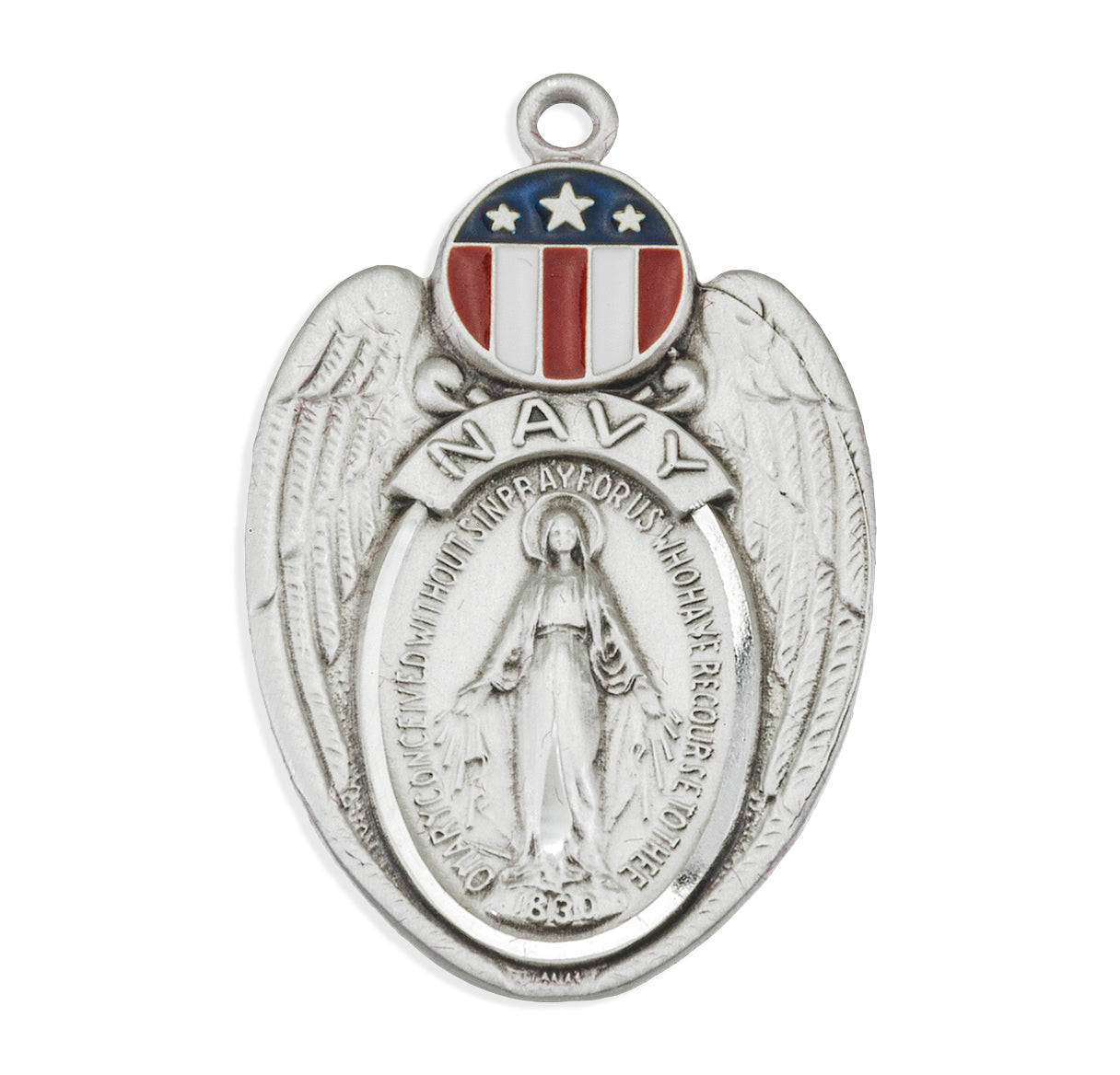 Navy Sterling Silver Enameled Miraculous Medal