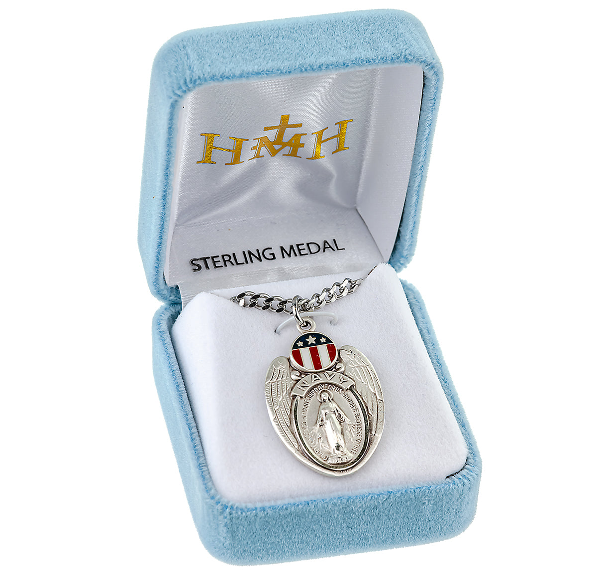 Navy Sterling Silver Enameled Miraculous Medal