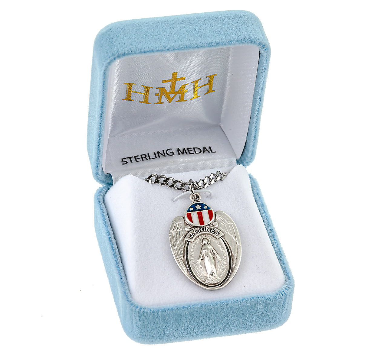 Marines Sterling Silver Enameled Miraculous Medal