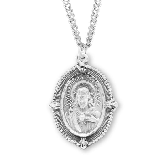 Sterling Silver Scapular Sacred Heart of Jesus Medal