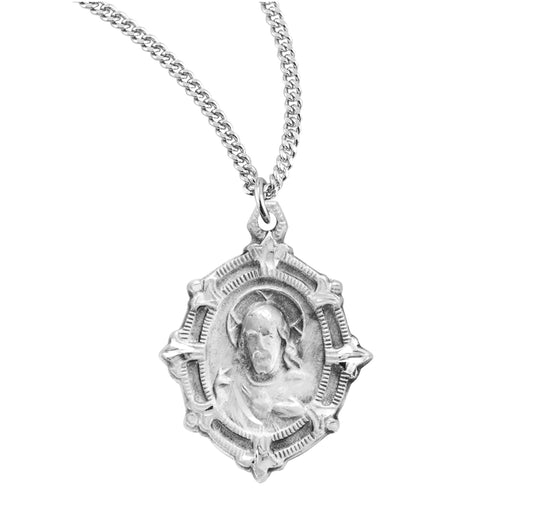 Sterling Silver Scapular Sacred Heart of Jesus Medal