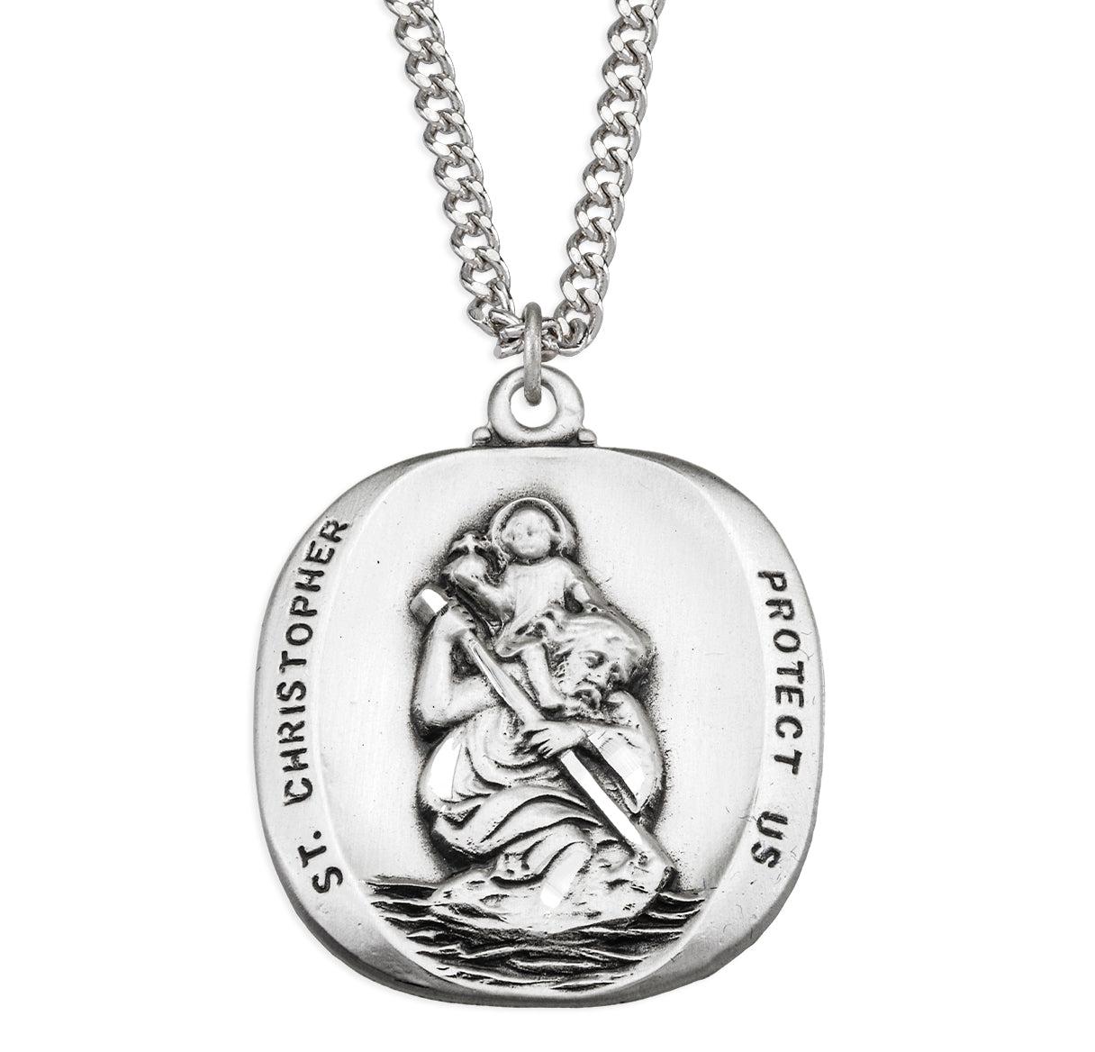 Saint Christopher Rounded Edge Sterling Silver Medal