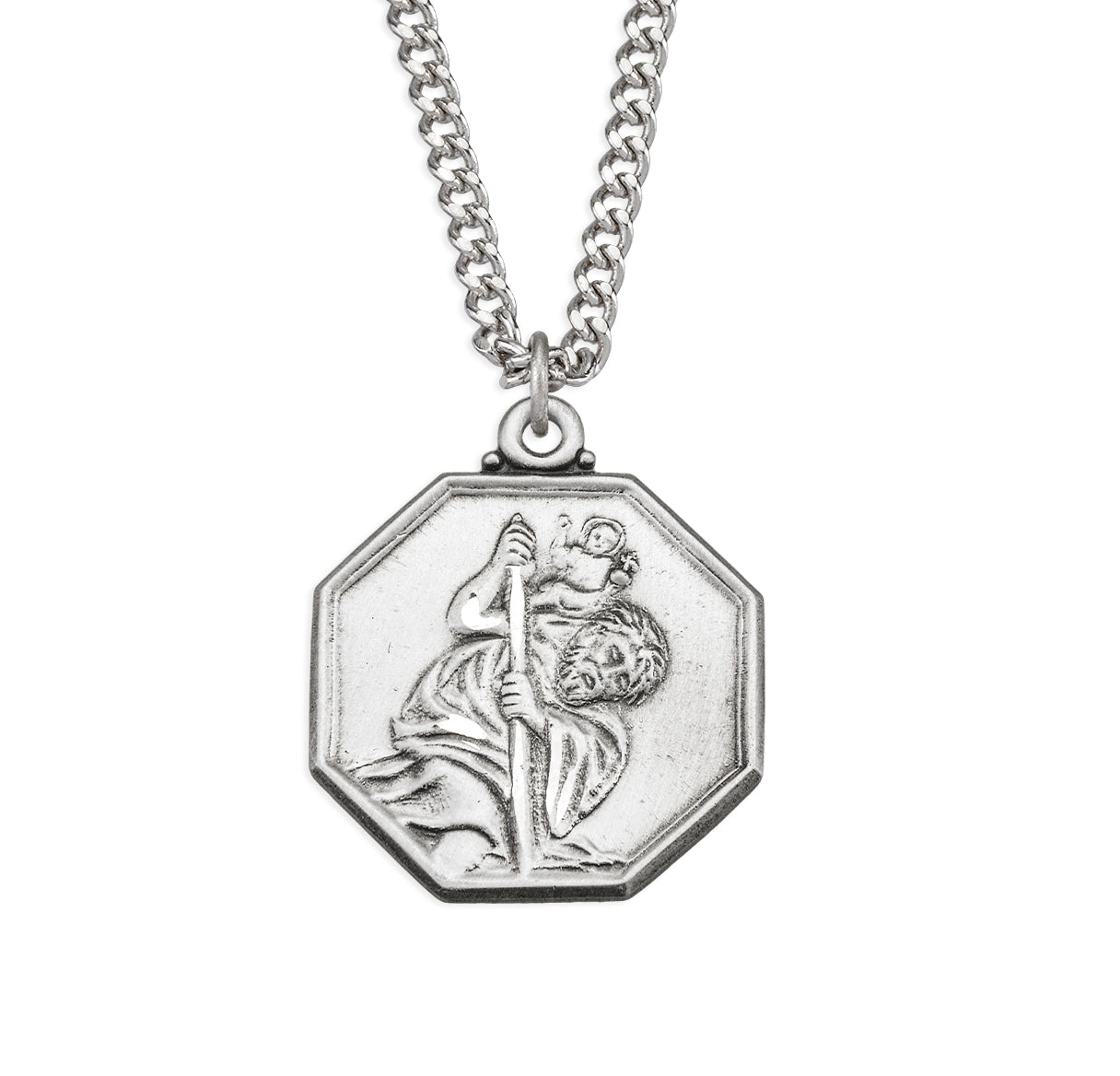 Saint Christopher Octagon Sterling Silver Medal