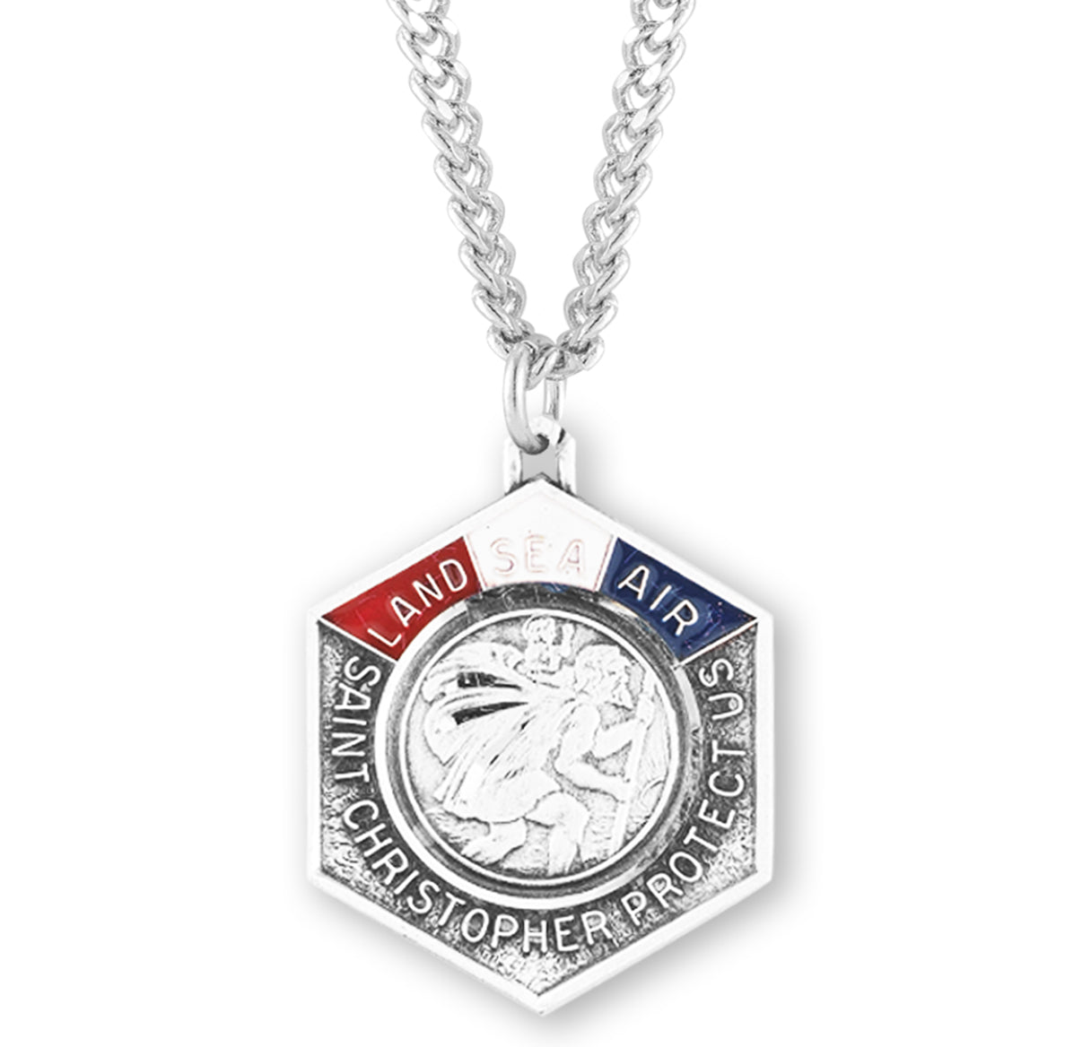 Saint Christopher Land, Sea, and Air Enameled Sterling Silver Medal