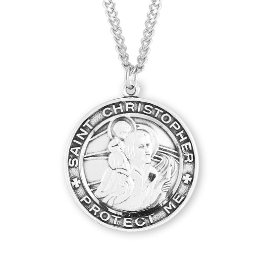 Saint Christopher Round Sterling Silver Medal