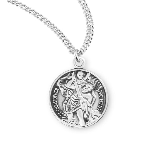 Saint Christopher Round Sterling Silver Medal