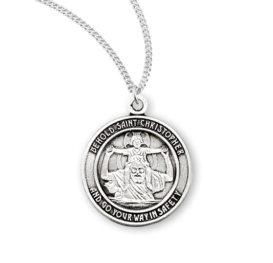 Saint Christopher Round Sterling Silver Medal