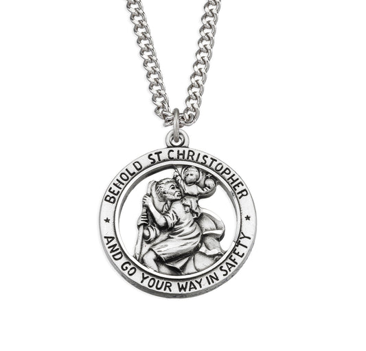 Saint Christopher Round Sterling Silver Medal