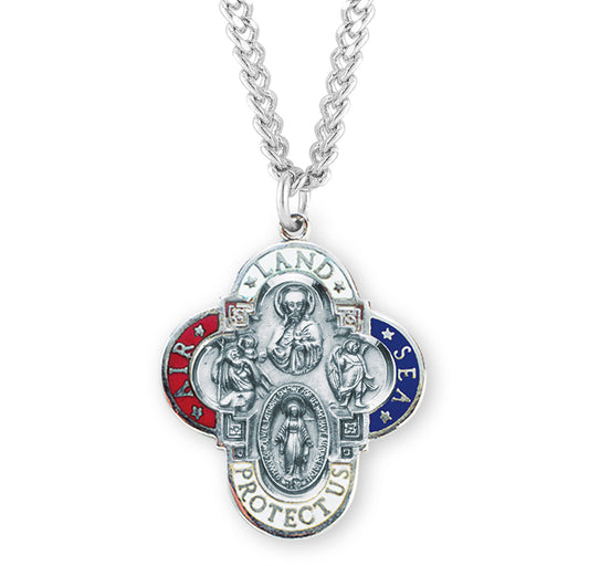 Land-Sea-Air Enameled Sterling Silver 4-Way Medal