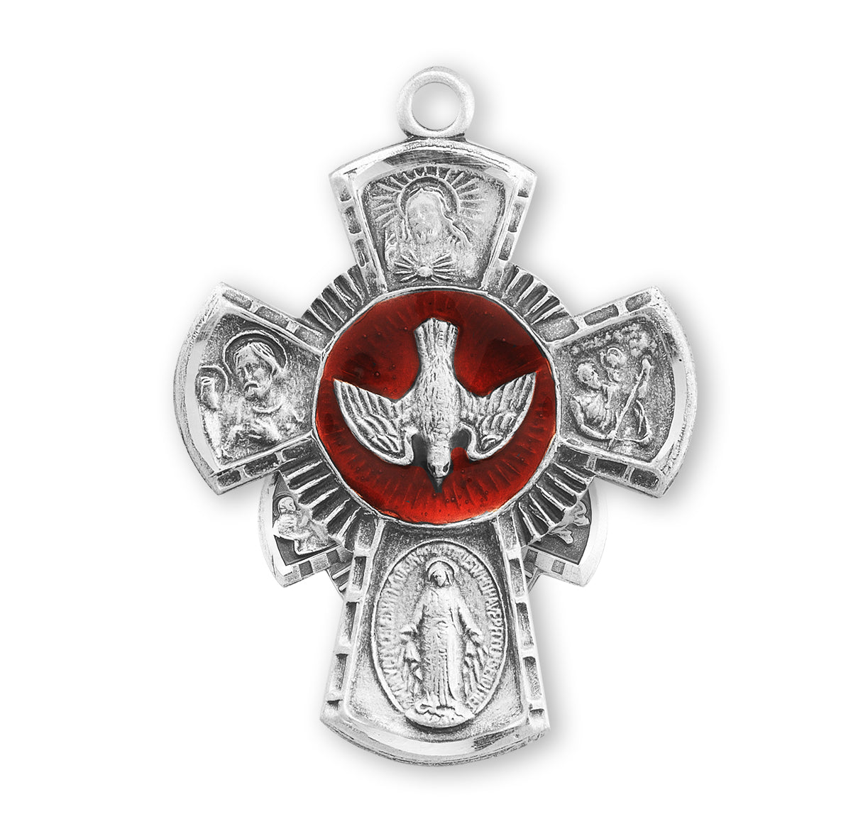 Sterling Silver Red Enameled 4-Way Medal