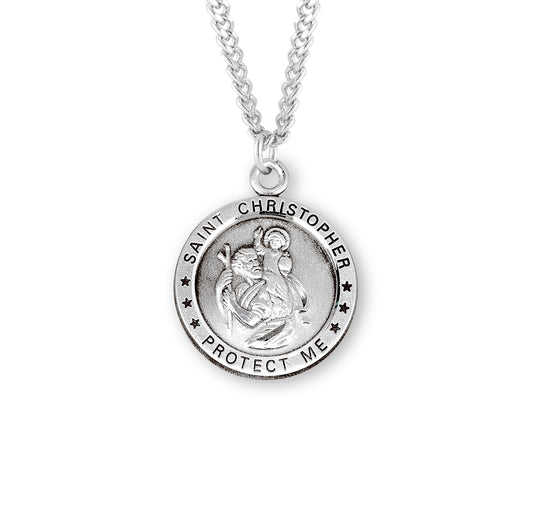 Saint Christopher Round Sterling Silver Medal