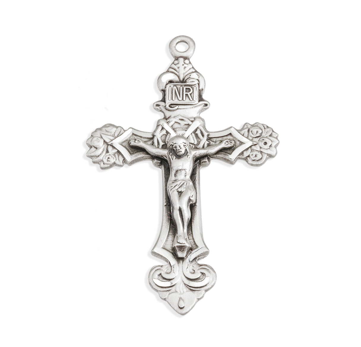 Sterling Silver Filigree Scroll Relief Design Crucifix