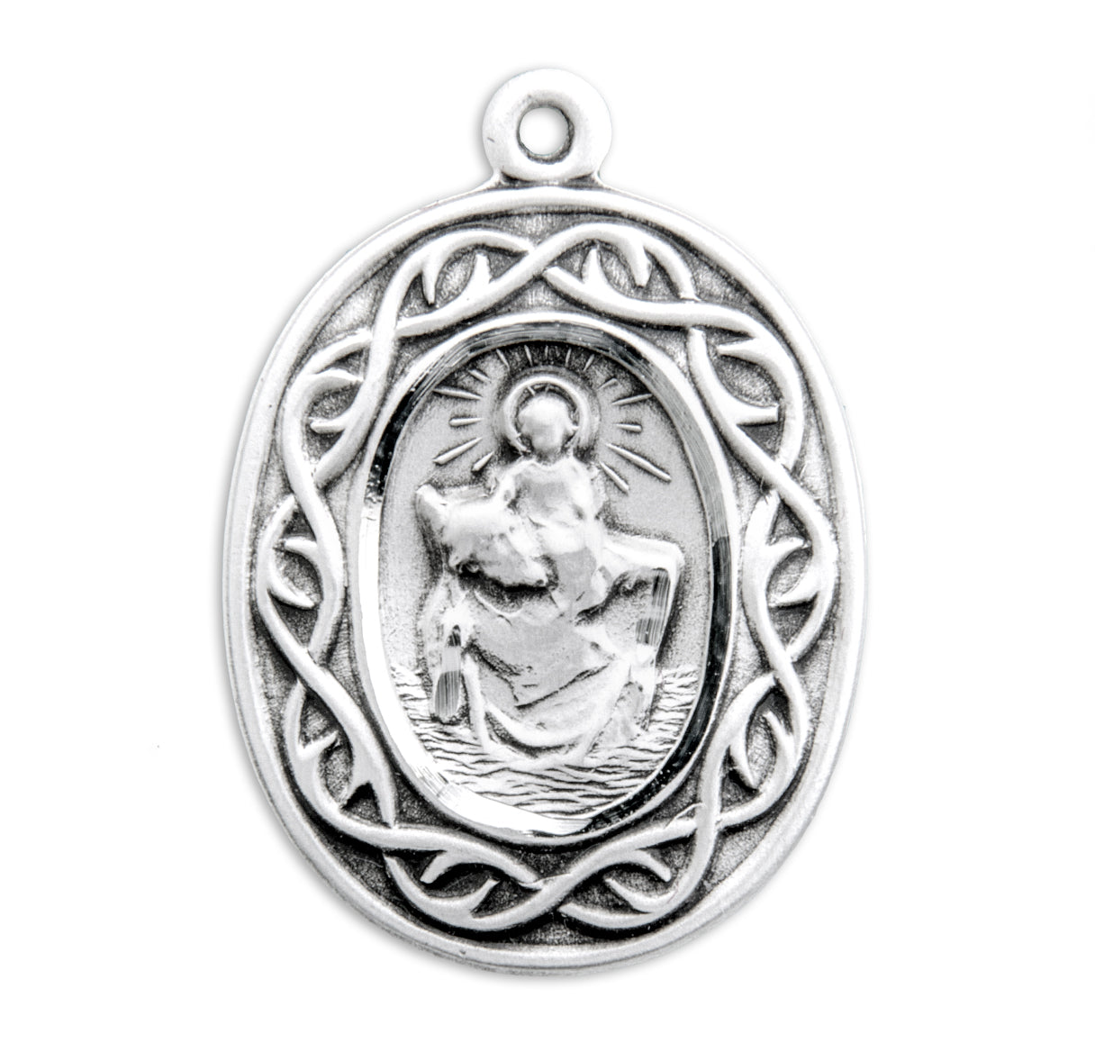 Saint Christopher Oval Sterling Silver "Crown of Thorns" Medal