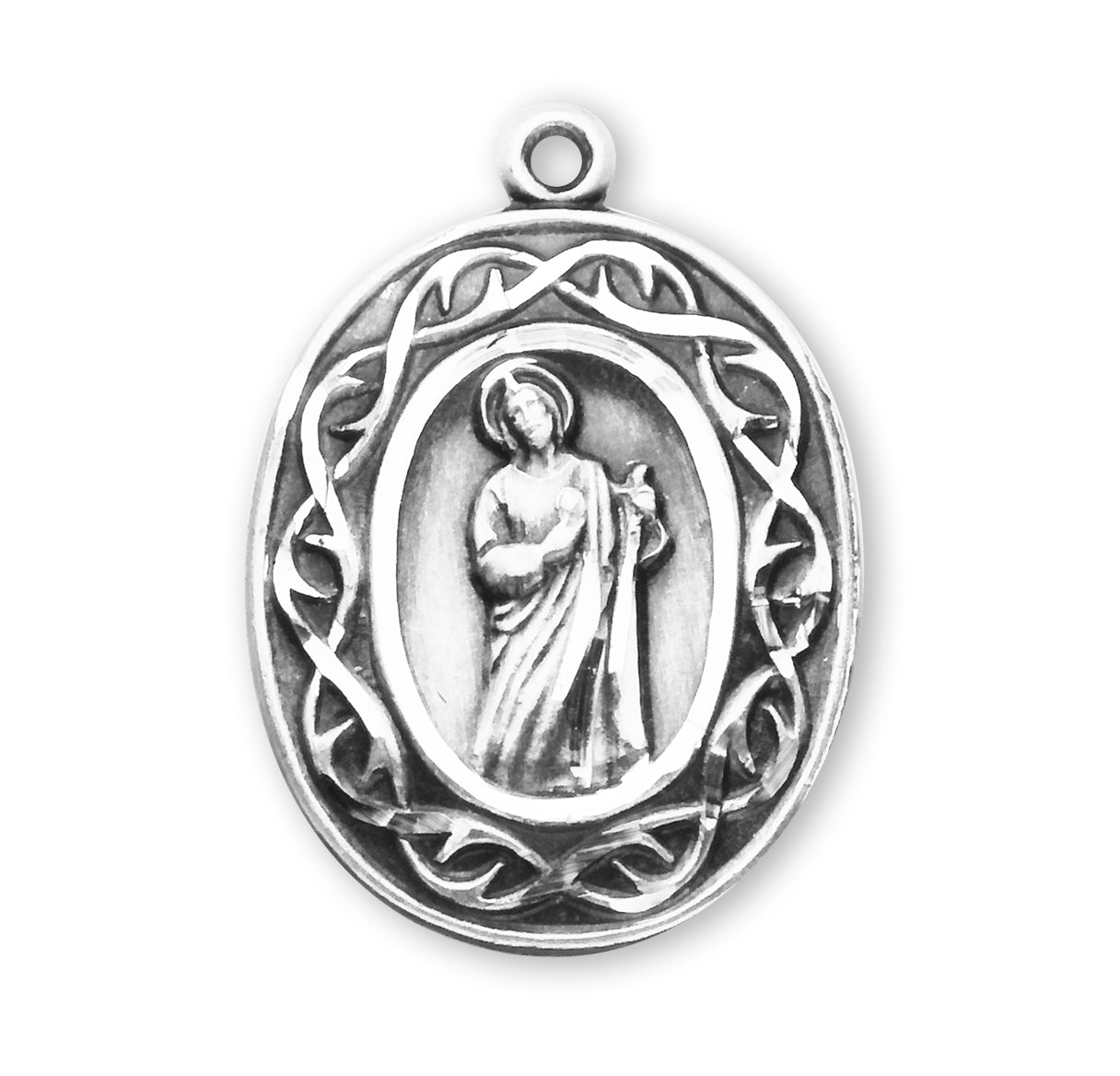 Saint Jude Thaddeus Oval Sterling Silver "Crown of Thorns" Medal